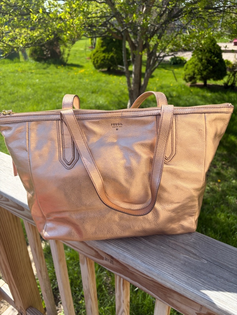 Fossil leather Sydney shopping tote Metallic Rose Gold NWT